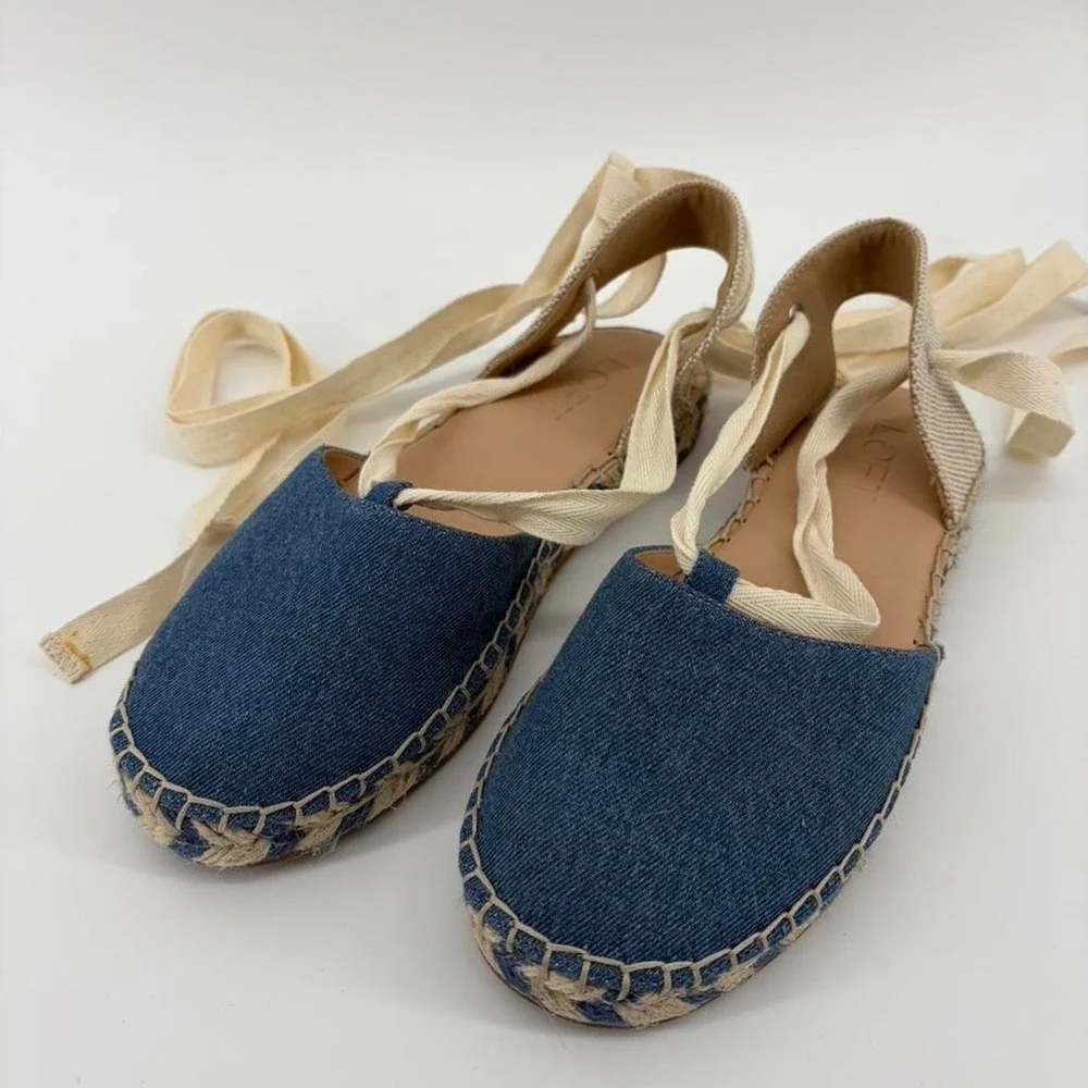 Ann Taylor Loft Chambray Lace Up Espadrille Flats Size 5.5 NWT